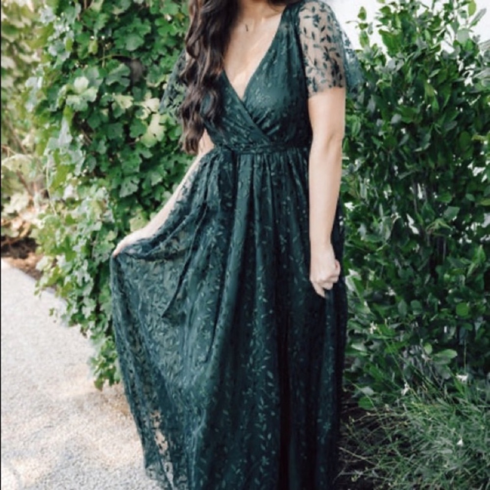 Baltic Born Emerald Green Maxi Dress with Leaf Embroidery - Picture 4 of 11